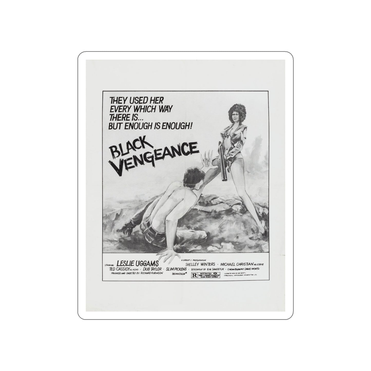 BLACK VENGEANCE (POOR PRETTY EDDIE) 1975 Movie Poster STICKER Vinyl Die-Cut Decal-6 Inch-The Sticker Space