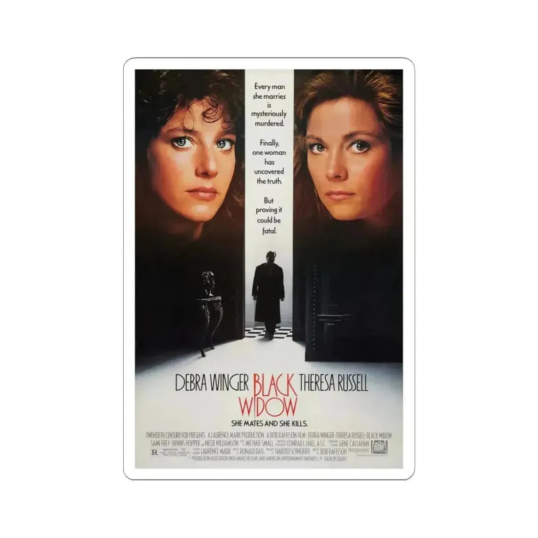 Black Widow 1987 Movie Poster - STICKER Vinyl Kiss-Cut Decal 4 Inch White - The Sticker Space