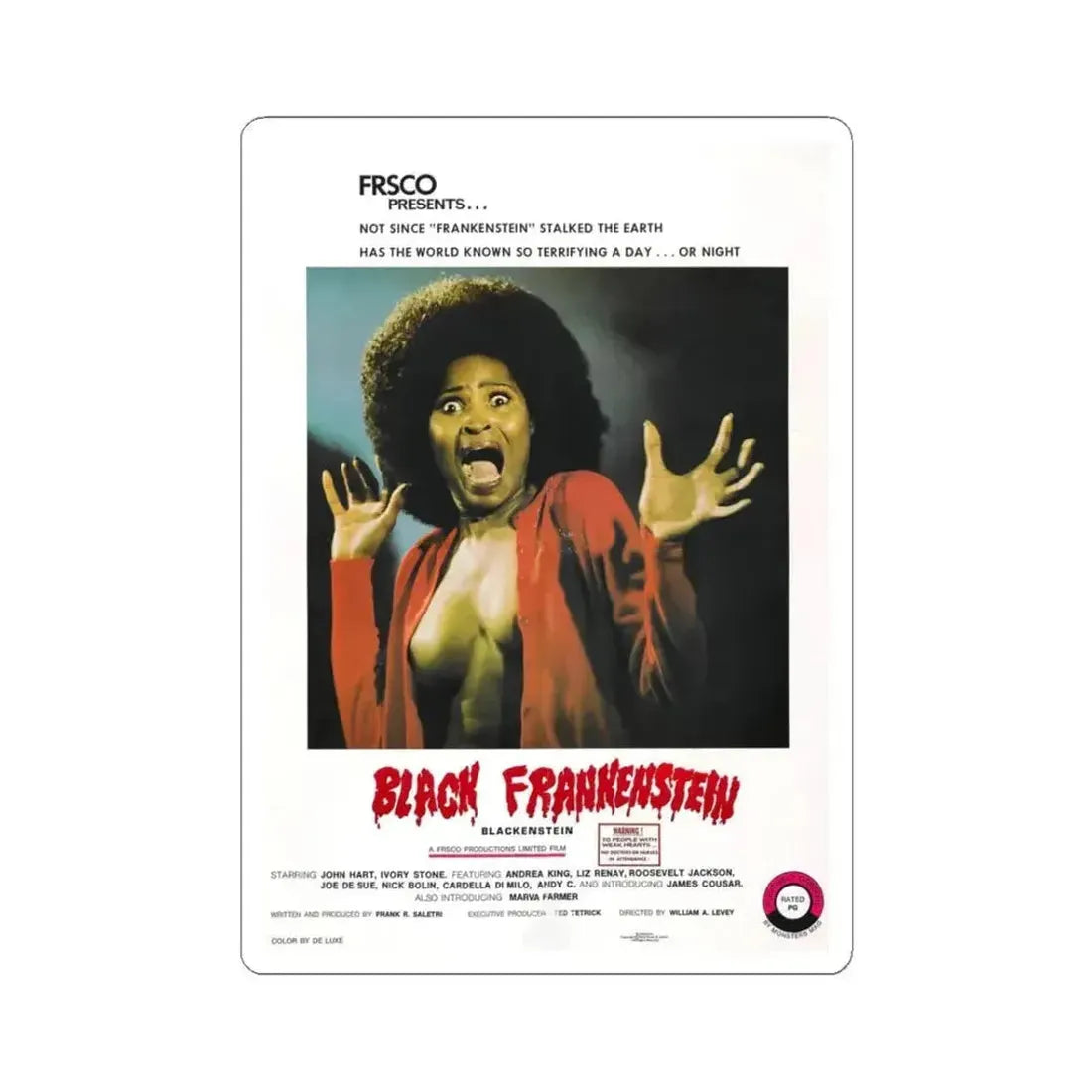 BLACKENSTEIN (BLACK FRANKENSTEIN) 1973 Movie Poster - STICKER Vinyl Kiss-Cut Decal 3 Inch White - The Sticker Space