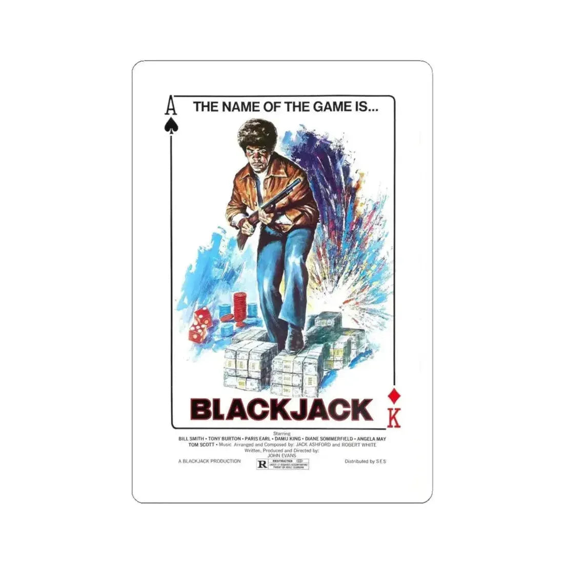 BLACKJACK 1978 Movie Poster - STICKER Vinyl Kiss-Cut Decal 4 Inch White - The Sticker Space