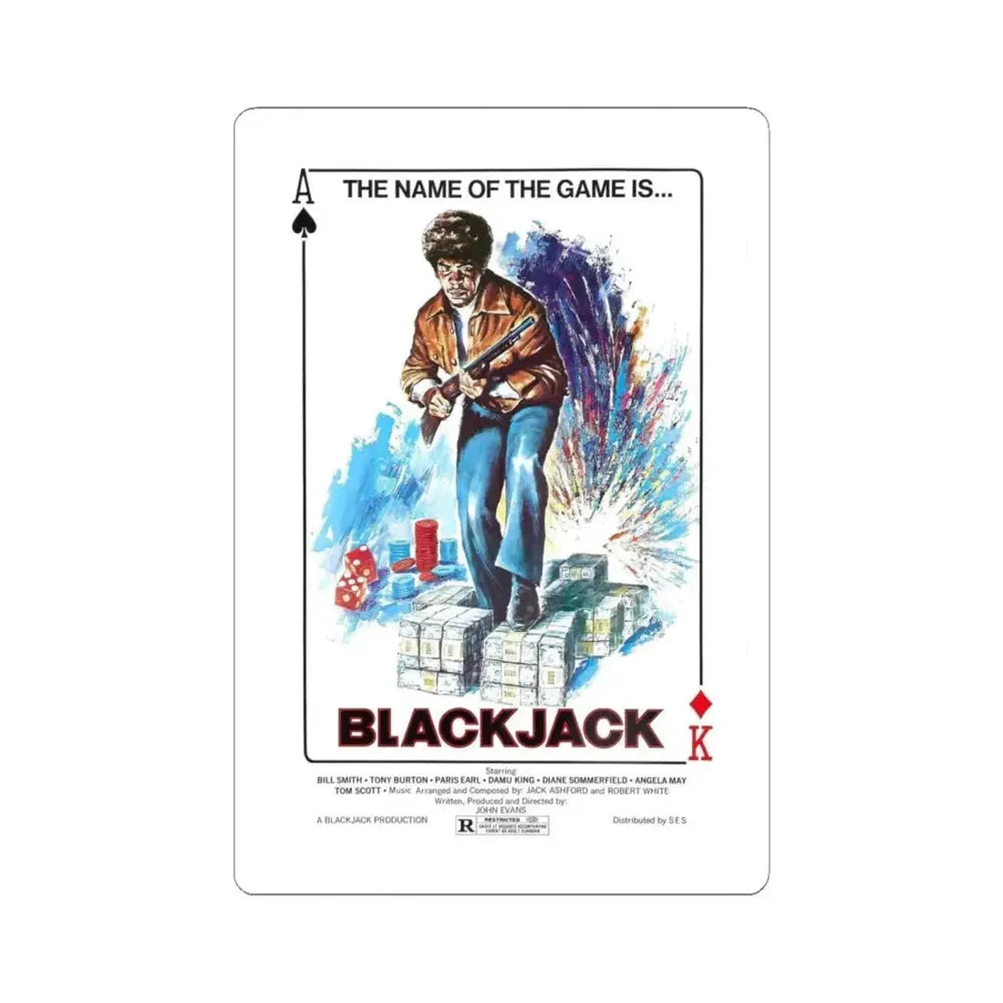 BLACKJACK 1978 Movie Poster - STICKER Vinyl Kiss-Cut Decal 6 Inch White - The Sticker Space