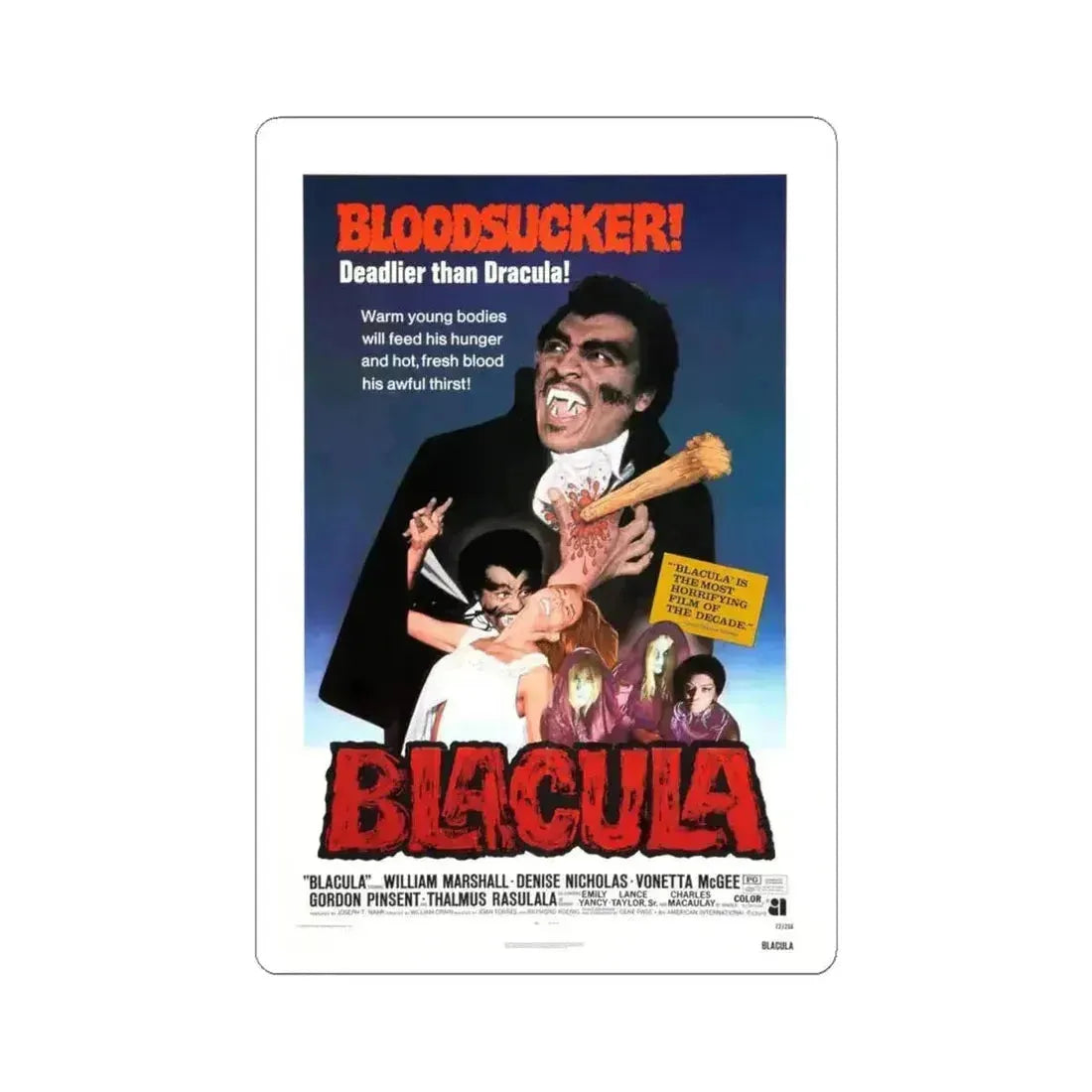 BLACULA 1972 Movie Poster - STICKER Vinyl Kiss-Cut Decal 4 Inch White - The Sticker Space