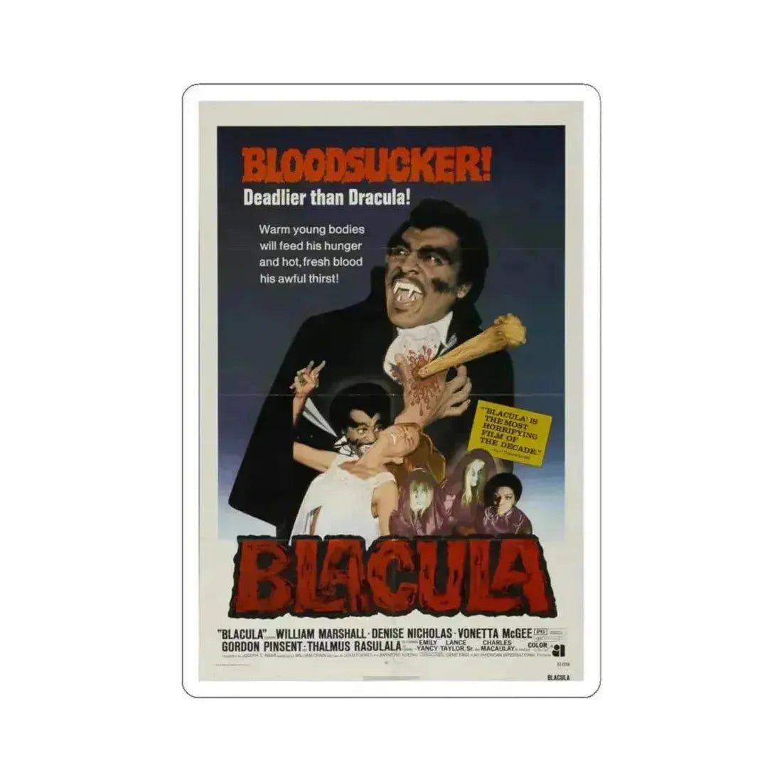 Blacula 1972 Movie Poster - STICKER Vinyl Kiss-Cut Decal 6 Inch White - The Sticker Space