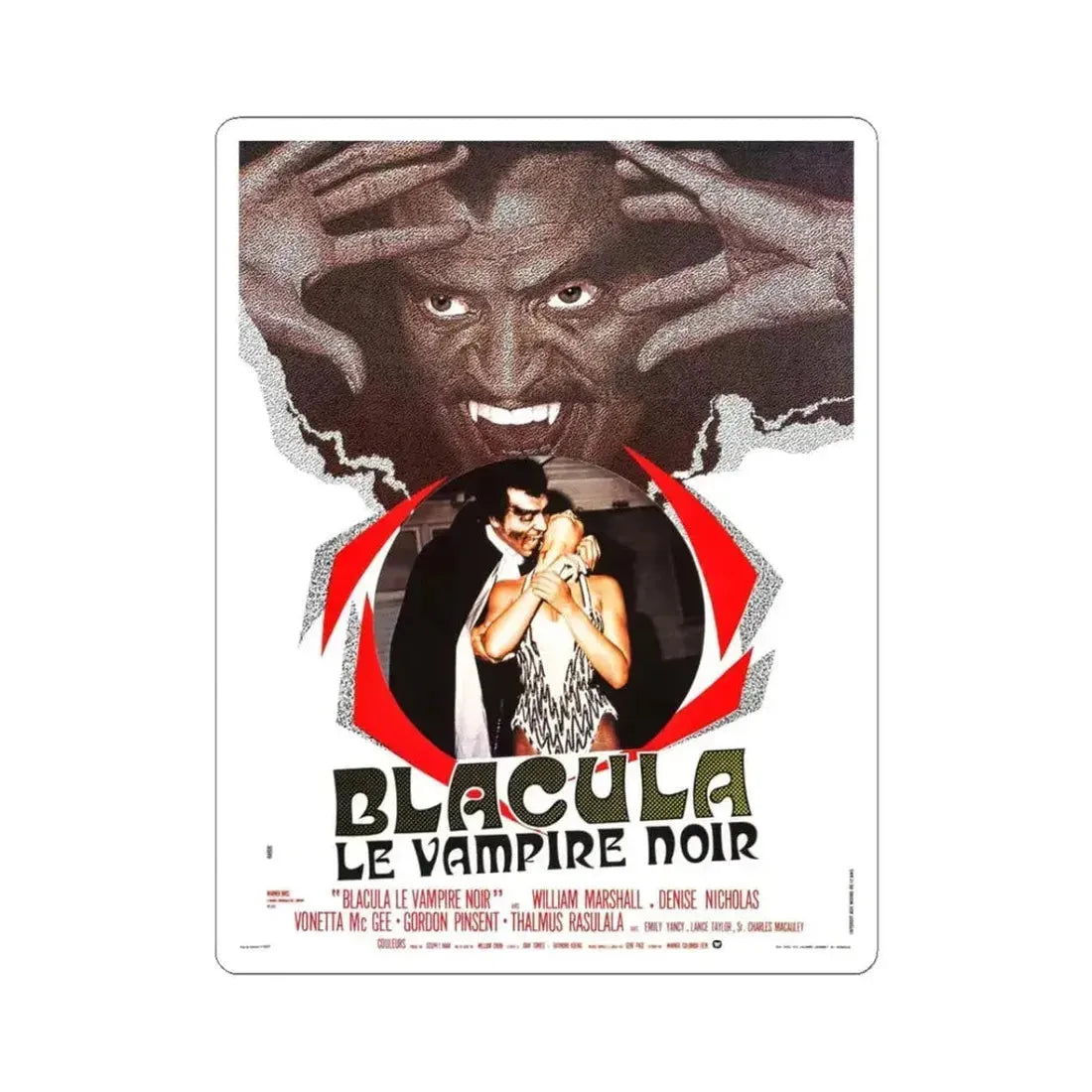 BLACULA (FRENCH) 1972 Movie Poster - STICKER Vinyl Kiss-Cut Decal 3 Inch White - The Sticker Space