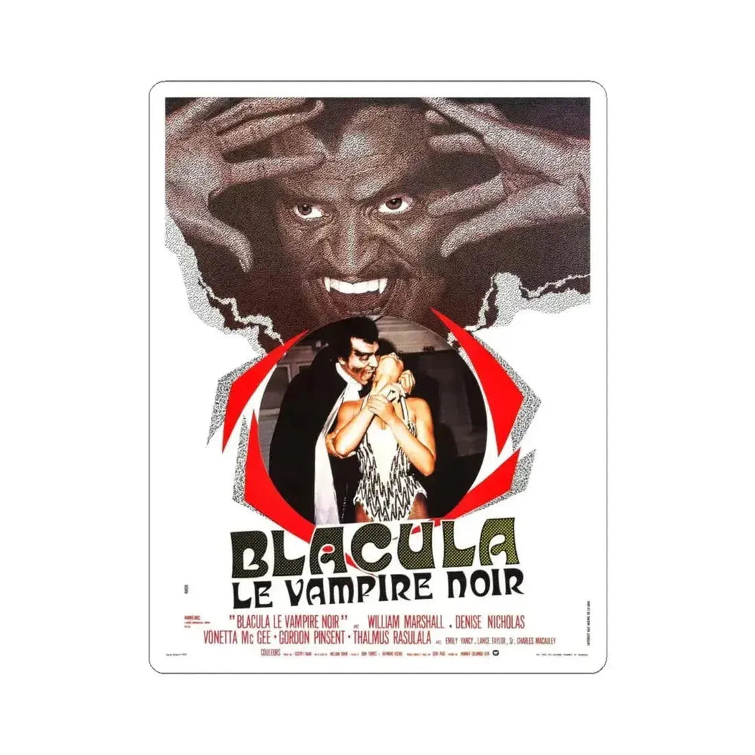 BLACULA (FRENCH) 1972 Movie Poster - STICKER Vinyl Kiss-Cut Decal 4 Inch White - The Sticker Space