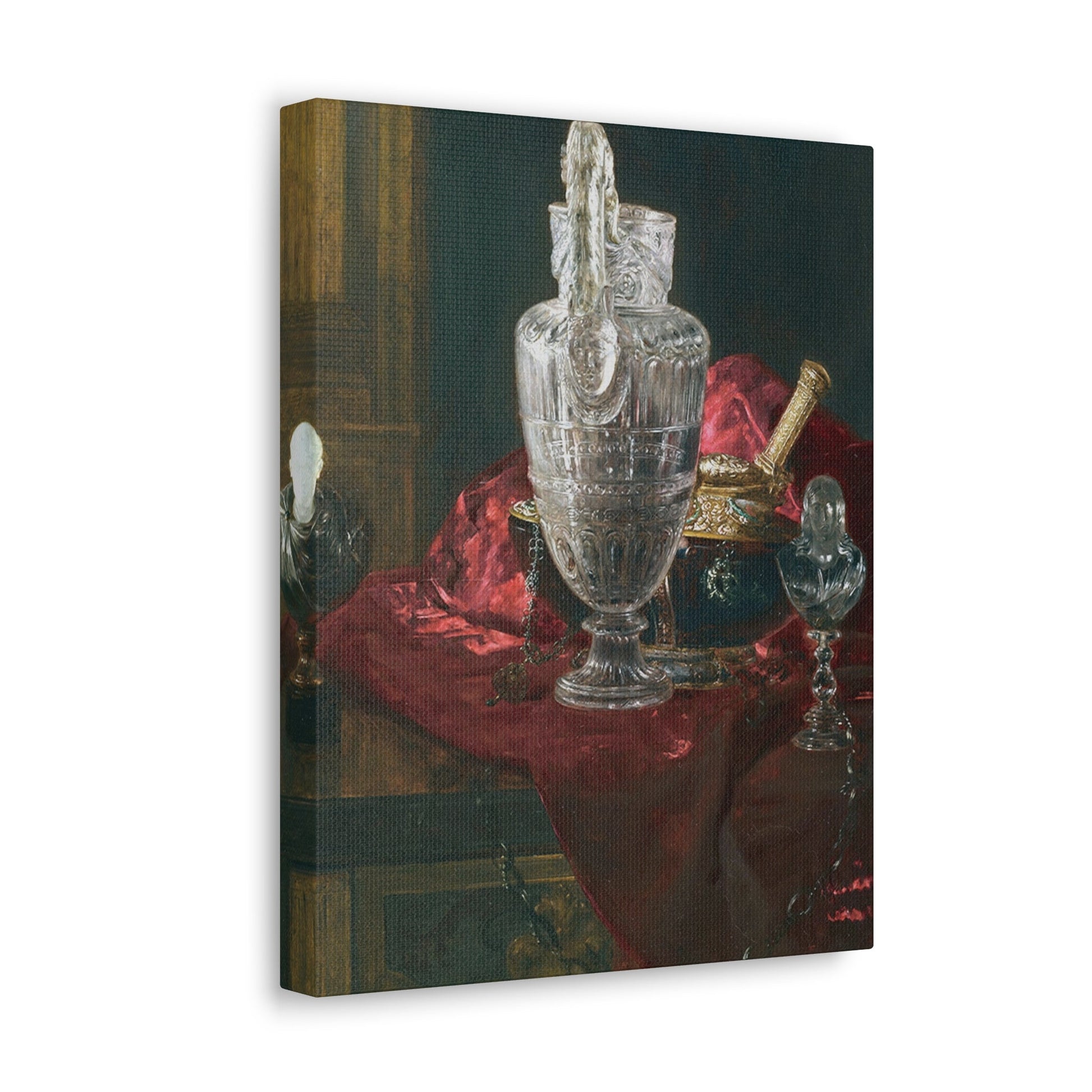 Blaise Alexandre Desgoffe (1830-1901) Carved rock crystal ewer and precious objects on red velvet - Canvas Wall Art-The Sticker Space