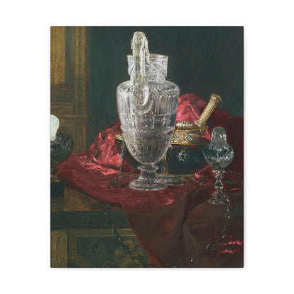 Blaise Alexandre Desgoffe (1830-1901) Carved rock crystal ewer and precious objects on red velvet - Canvas Wall Art-16″ x 20″-The Sticker Space