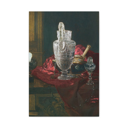 Blaise Alexandre Desgoffe (1830-1901) Carved rock crystal ewer and precious objects on red velvet - Canvas Wall Art-16″ x 24″-The Sticker Space