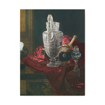 Blaise Alexandre Desgoffe (1830-1901) Carved rock crystal ewer and precious objects on red velvet - Canvas Wall Art-18″ x 24″-The Sticker Space