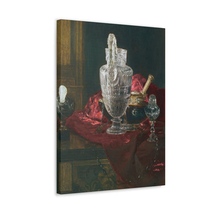 Blaise Alexandre Desgoffe (1830-1901) Carved rock crystal ewer and precious objects on red velvet - Canvas Wall Art-The Sticker Space