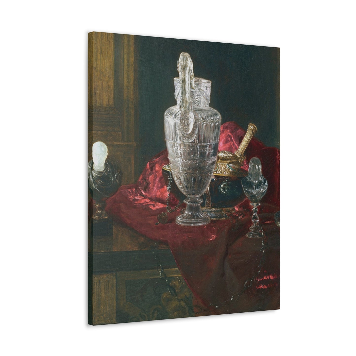 Blaise Alexandre Desgoffe (1830-1901) Carved rock crystal ewer and precious objects on red velvet - Canvas Wall Art-The Sticker Space