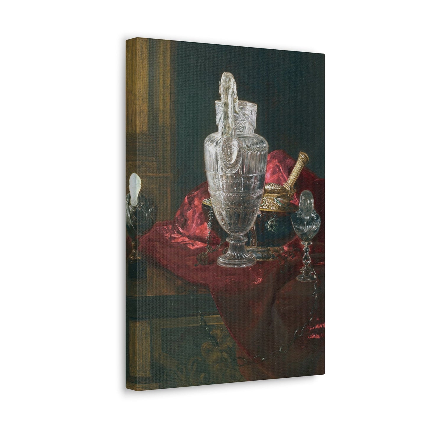 Blaise Alexandre Desgoffe (1830-1901) Carved rock crystal ewer and precious objects on red velvet - Canvas Wall Art-The Sticker Space