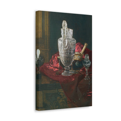 Blaise Alexandre Desgoffe (1830-1901) Carved rock crystal ewer and precious objects on red velvet - Canvas Wall Art-The Sticker Space