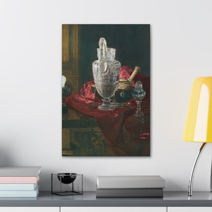 Blaise Alexandre Desgoffe (1830-1901) Carved rock crystal ewer and precious objects on red velvet - Canvas Wall Art-The Sticker Space