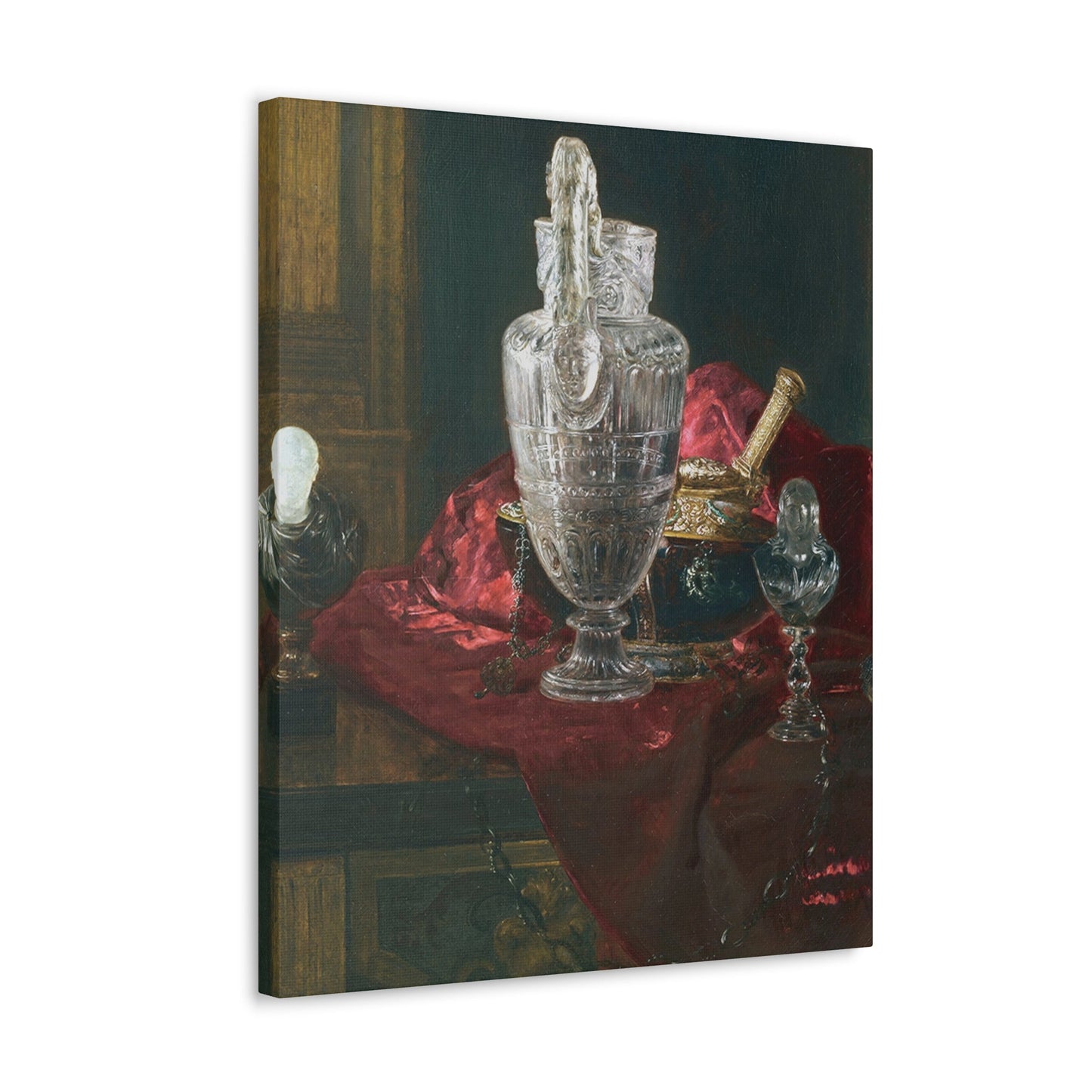 Blaise Alexandre Desgoffe (1830-1901) Carved rock crystal ewer and precious objects on red velvet - Canvas Wall Art-The Sticker Space