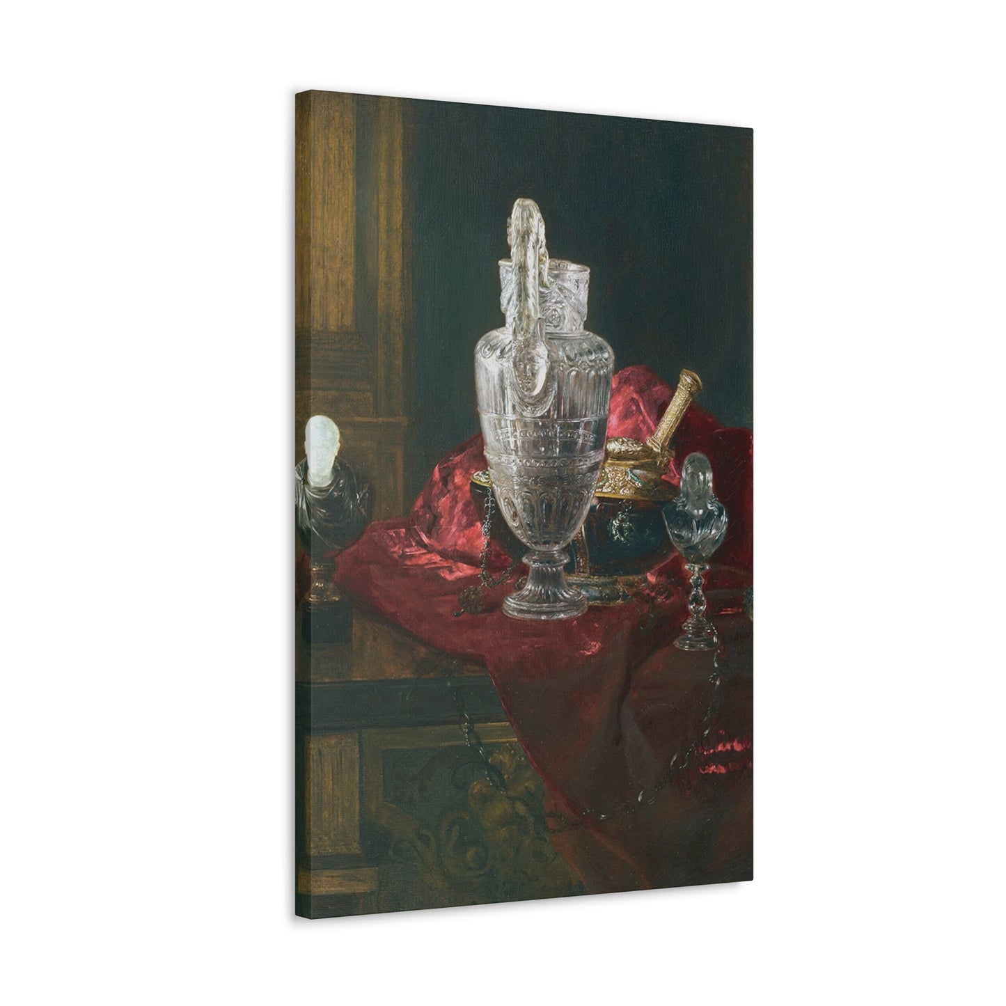 Blaise Alexandre Desgoffe (1830-1901) Carved rock crystal ewer and precious objects on red velvet - Canvas Wall Art-The Sticker Space