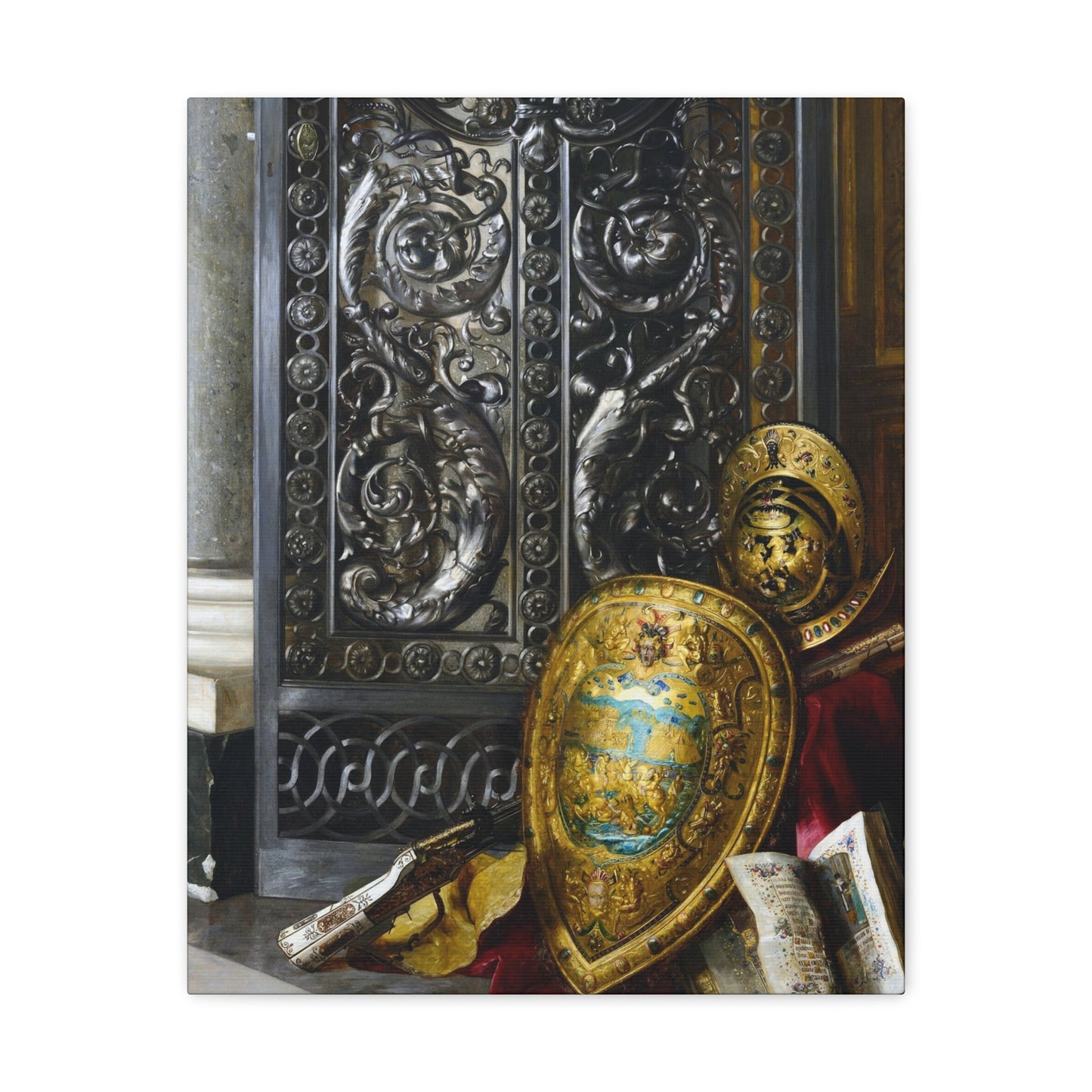 Blaise Alexandre Desgoffe (1830-1901) Le casque et le bouclier de Charles IX - Canvas Wall Art-16″ x 20″-The Sticker Space