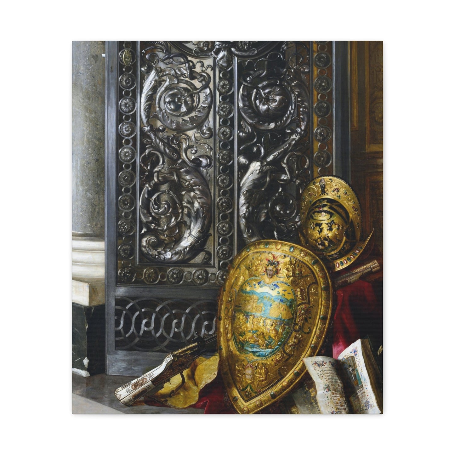 Blaise Alexandre Desgoffe (1830-1901) Le casque et le bouclier de Charles IX - Canvas Wall Art-20″ x 24″-The Sticker Space