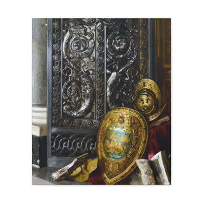 Blaise Alexandre Desgoffe (1830-1901) Le casque et le bouclier de Charles IX - Canvas Wall Art-20″ x 24″-The Sticker Space