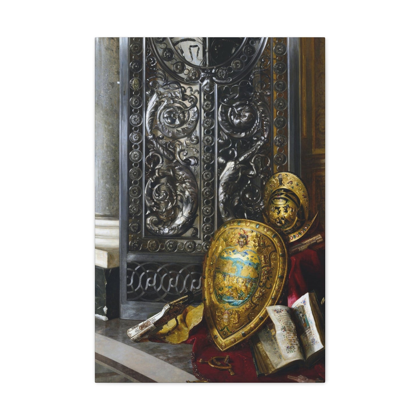 Blaise Alexandre Desgoffe (1830-1901) Le casque et le bouclier de Charles IX - Canvas Wall Art-20″ x 30″-The Sticker Space