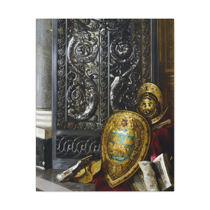 Blaise Alexandre Desgoffe (1830-1901) Le casque et le bouclier de Charles IX - Canvas Wall Art-24″ x 30″-The Sticker Space