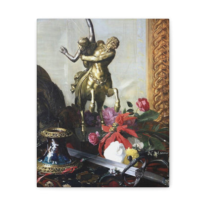 Blaise Alexandre Desgoffe (1830-1901) Still Life with a Bronze Statue - 1869 - Canvas Wall Art-11″ x 14″-The Sticker Space