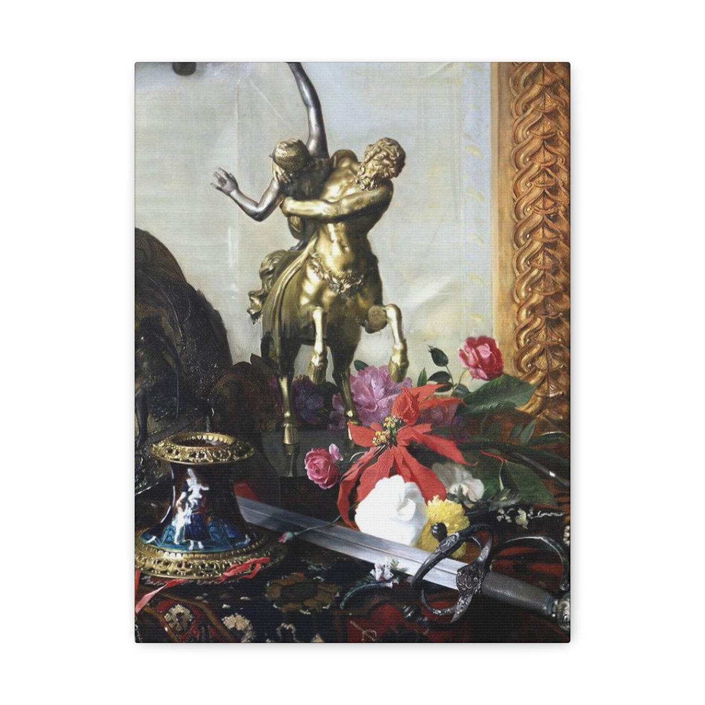 Blaise Alexandre Desgoffe (1830-1901) Still Life with a Bronze Statue - 1869 - Canvas Wall Art-12″ x 16″-The Sticker Space