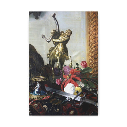 Blaise Alexandre Desgoffe (1830-1901) Still Life with a Bronze Statue - 1869 - Canvas Wall Art-12" x 18"-The Sticker Space