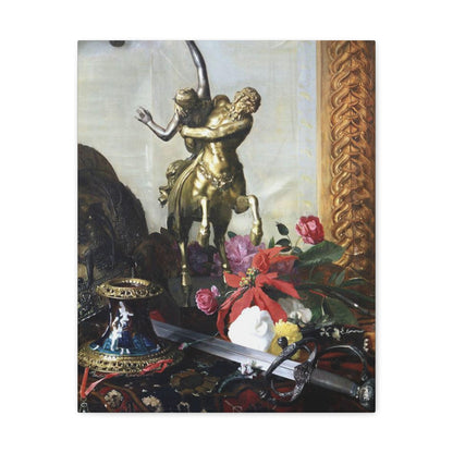 Blaise Alexandre Desgoffe (1830-1901) Still Life with a Bronze Statue - 1869 - Canvas Wall Art-16″ x 20″-The Sticker Space