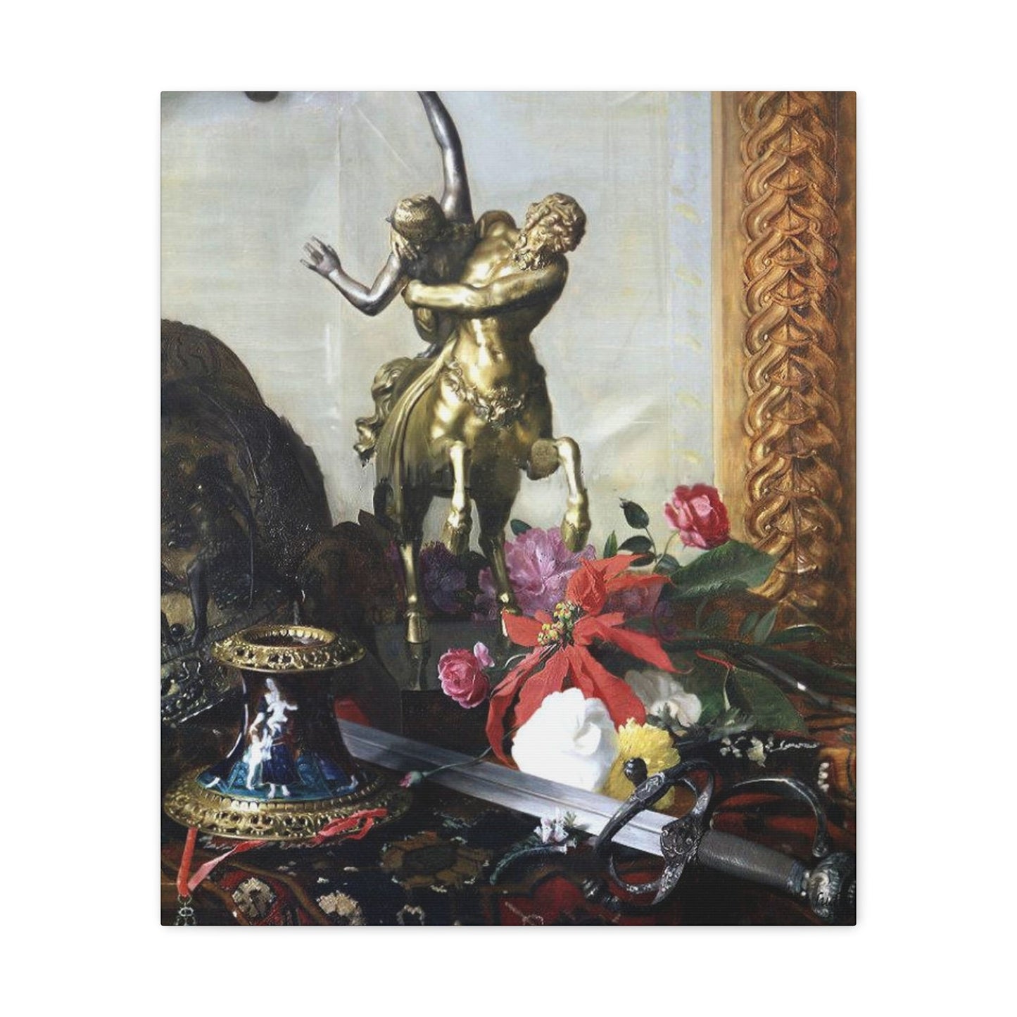 Blaise Alexandre Desgoffe (1830-1901) Still Life with a Bronze Statue - 1869 - Canvas Wall Art-20″ x 24″-The Sticker Space