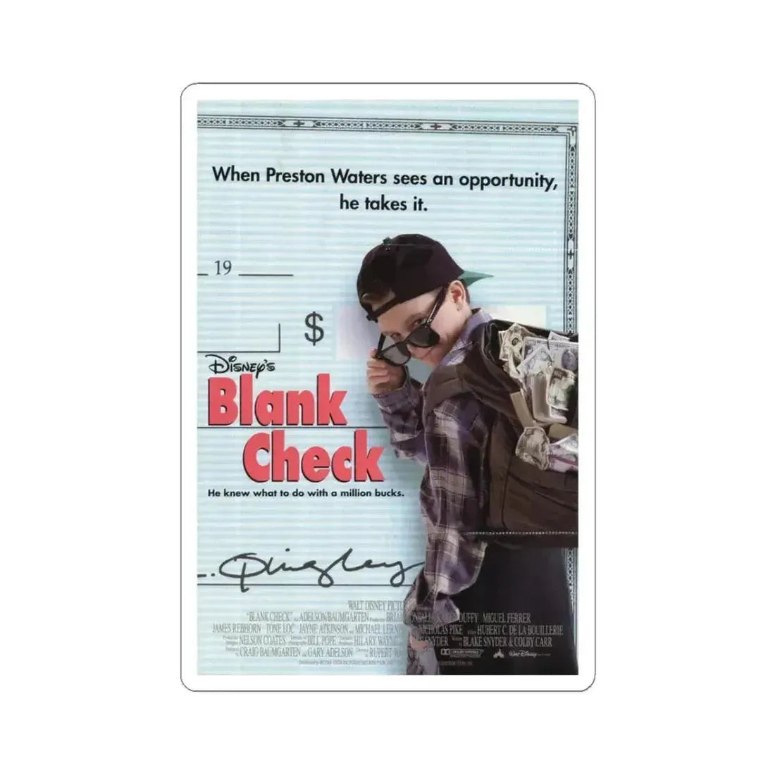 Blank Check 1994 Movie Poster - STICKER Vinyl Kiss-Cut Decal 3 Inch White - The Sticker Space