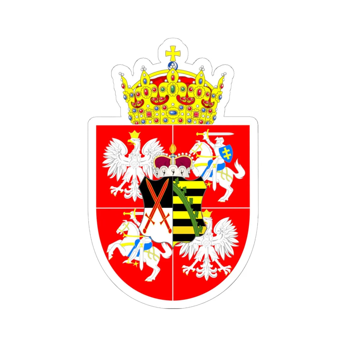 Blason Auguste II de Pologne 1670-1733 (Lithuania) (Coat of Arms) STICKER Vinyl Kiss-Cut Decal 6 Inch White - The Sticker Space
