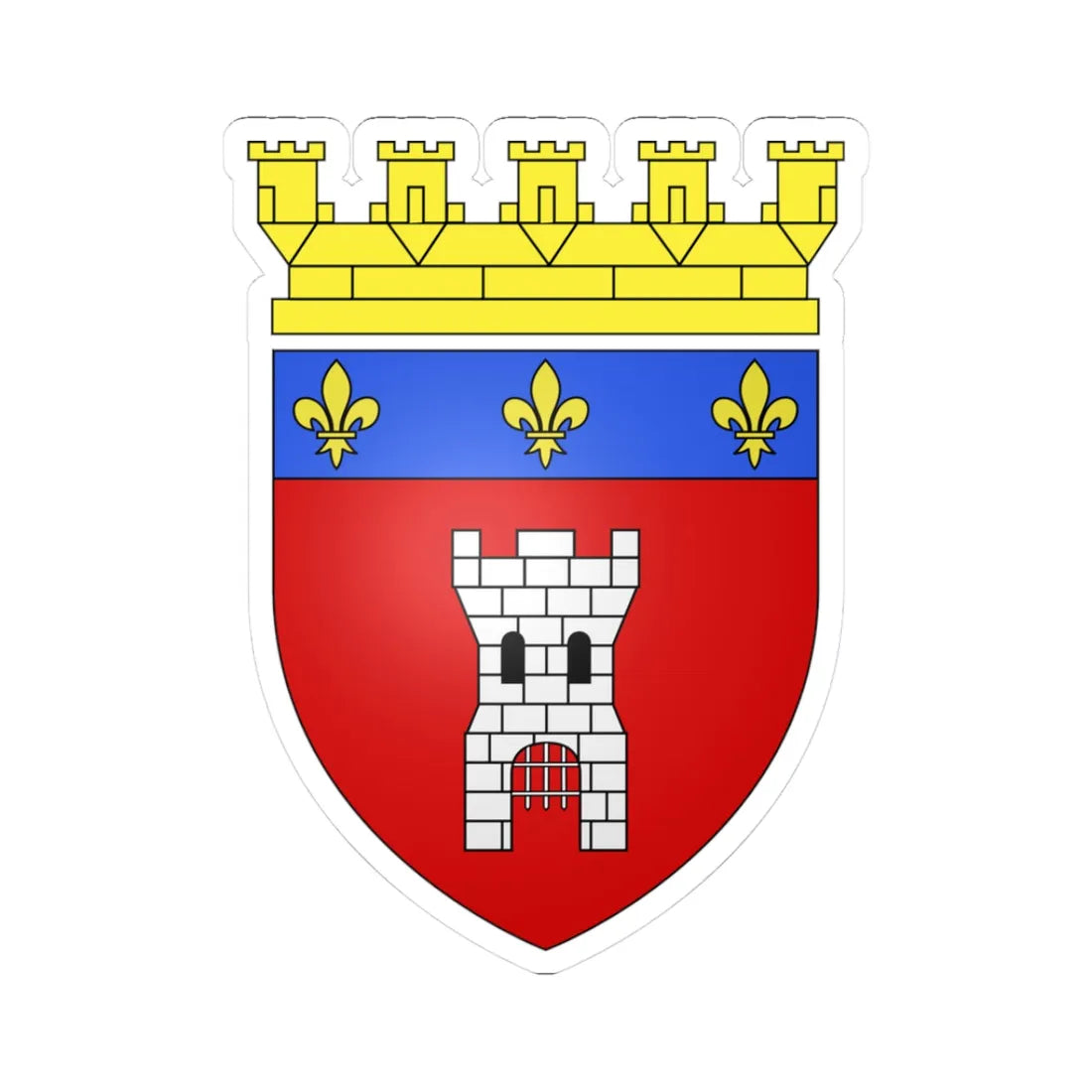 Blason de Tournai avec couronne murale (Belgium) (Coat of Arms) STICKER Vinyl Kiss-Cut Decal 3 Inch White - The Sticker Space