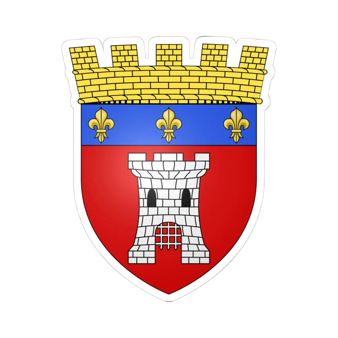 Blason de Tournai couronne murale version alternative (Belgium) (Coat of Arms) STICKER Vinyl Kiss-Cut Decal 4 Inch White - The Sticker Space