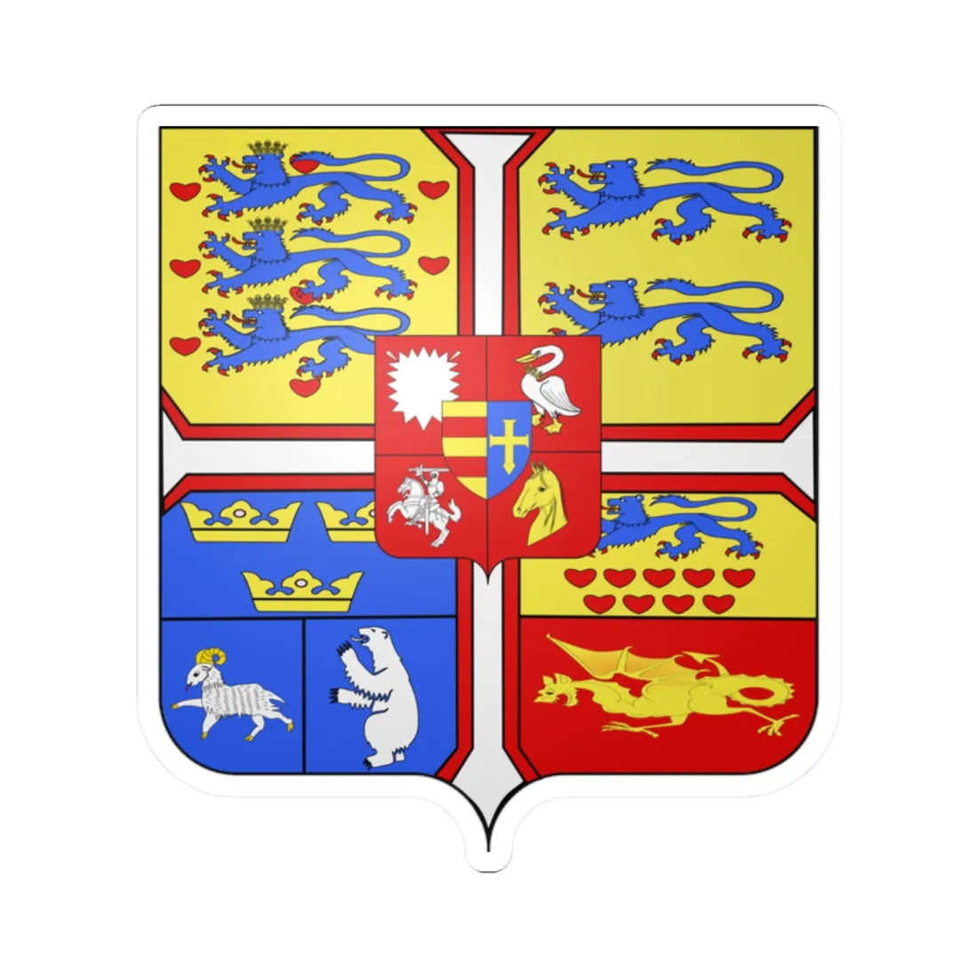 Blason Frédéric IX de Danemark (Denmark) (Coat of Arms) STICKER Vinyl Kiss-Cut Decal 2 Inch White - The Sticker Space