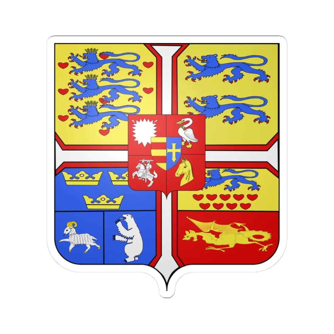 Blason Frédéric IX de Danemark (Denmark) (Coat of Arms) STICKER Vinyl Kiss-Cut Decal 3 Inch White - The Sticker Space