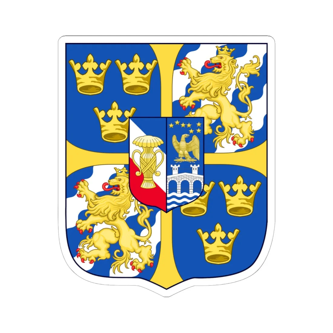 Blason Oscar II de Suède (Sweden) (Coat of Arms) STICKER Vinyl Kiss-Cut Decal 6 Inch White - The Sticker Space