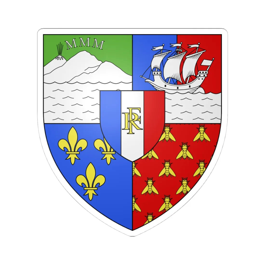 Blason Réunion DOM (France) (Coat of Arms) STICKER Vinyl Kiss-Cut Decal 4 Inch White - The Sticker Space