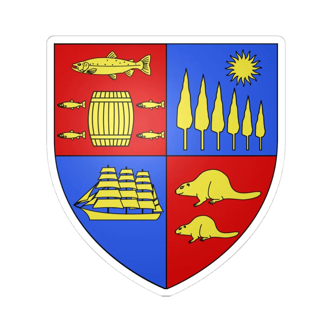 Blason ville ca Saint-Jean Nouveau-Brunswick (Canada) (Coat of Arms) STICKER Vinyl Kiss-Cut Decal 4 Inch White - The Sticker Space