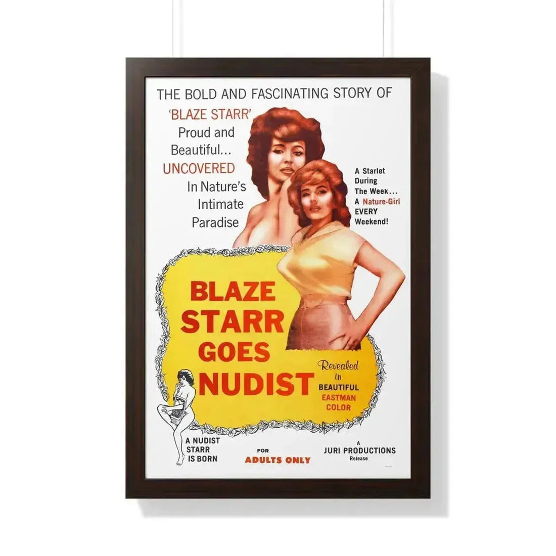 BLAZE STARR GOES NUDIST 1962 - Framed Movie Poster 20" x 30" Walnut - The Sticker Space