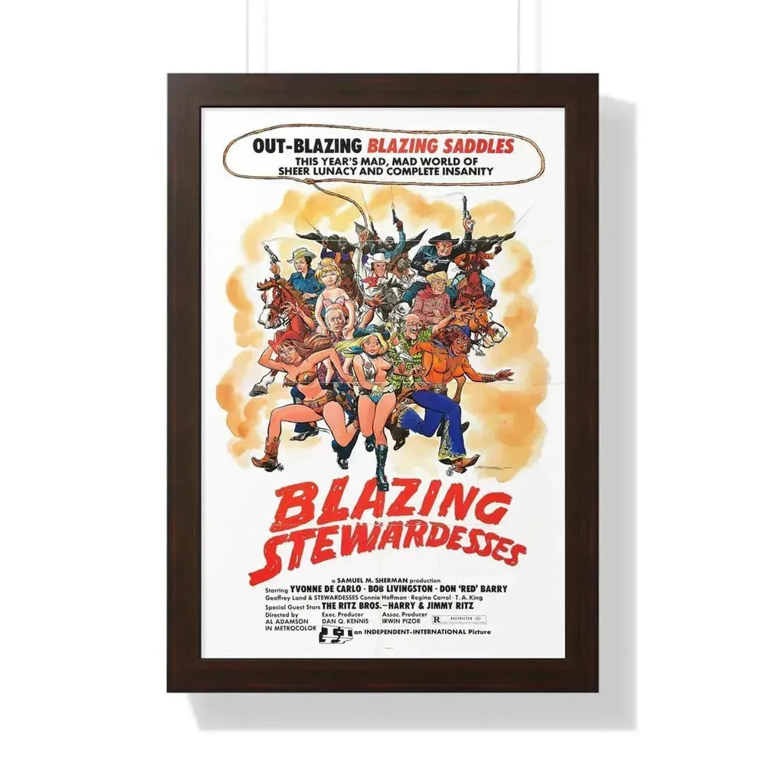 BLAZING STEWARDESSES 1975 - Framed Movie Poster 16″ x 24″ Walnut - The Sticker Space