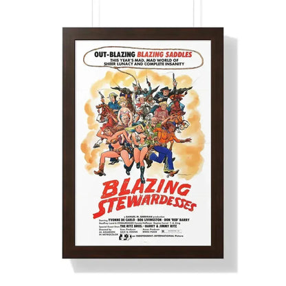 BLAZING STEWARDESSES 1975 - Framed Movie Poster 16″ x 24″ Walnut - The Sticker Space