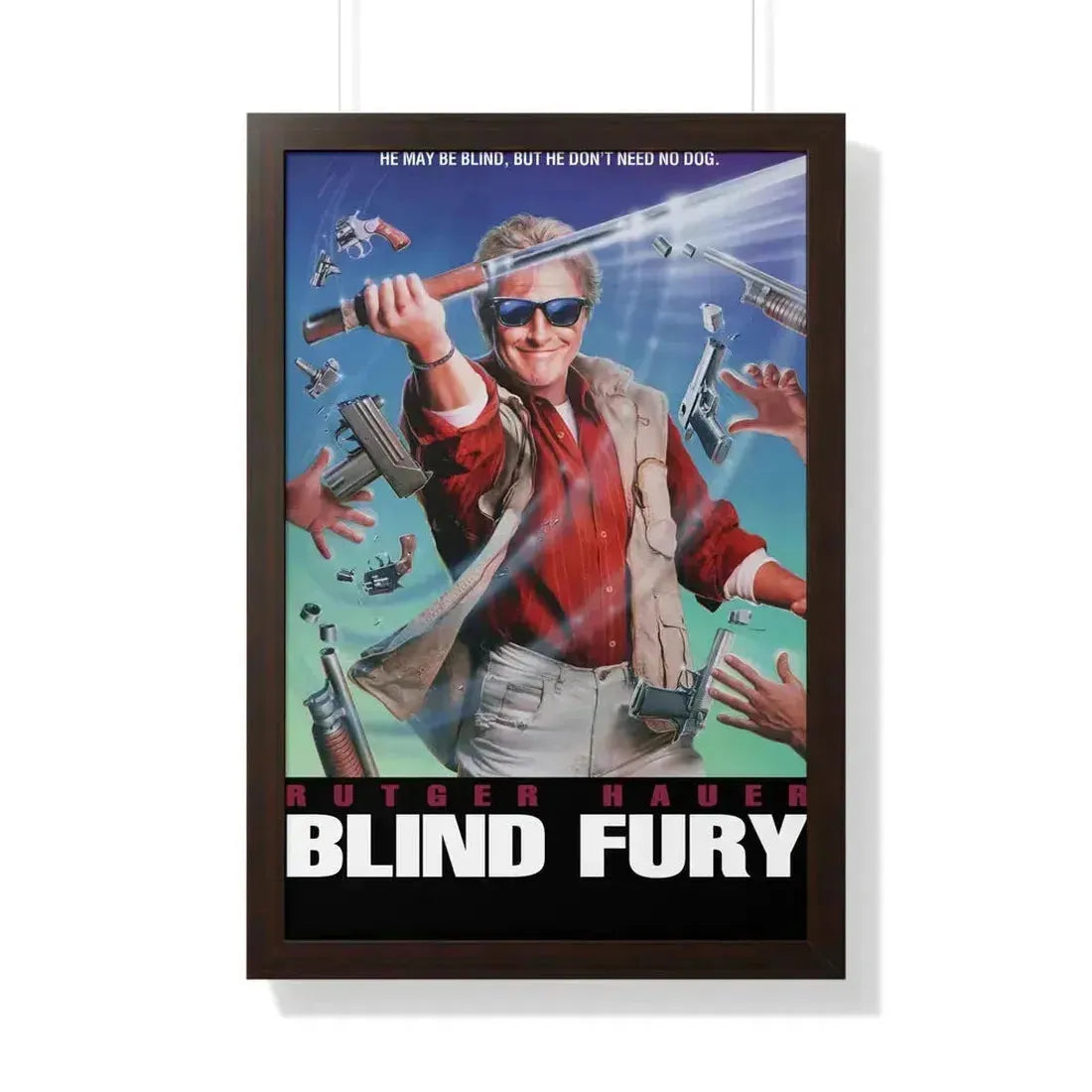 BLIND FURY 1989 - Framed Movie Poster 20" x 30" Walnut - The Sticker Space