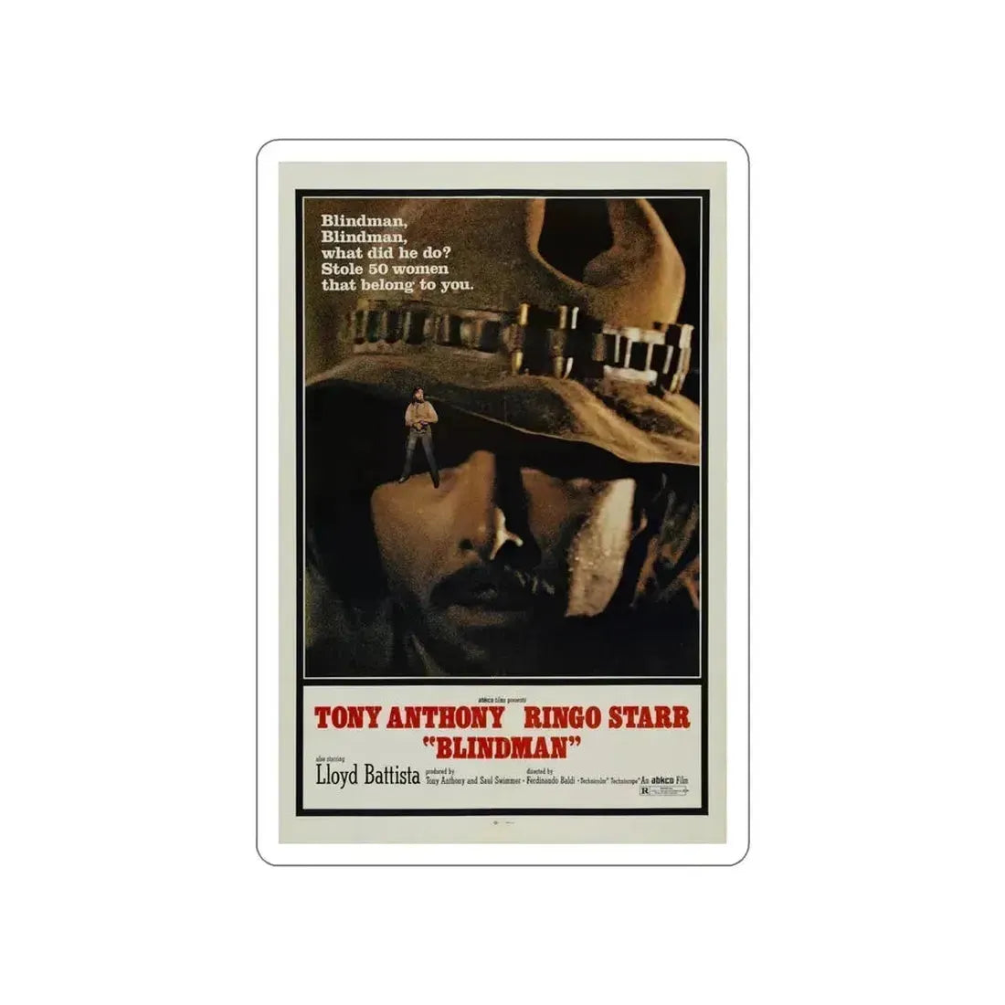 BLINDMAN 1971 Movie Poster STICKER Vinyl Die-Cut Decal 6 Inch - The Sticker Space