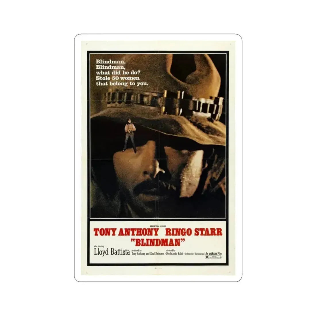 Blindman 1972 Movie Poster - STICKER Vinyl Kiss-Cut Decal 4 Inch White - The Sticker Space