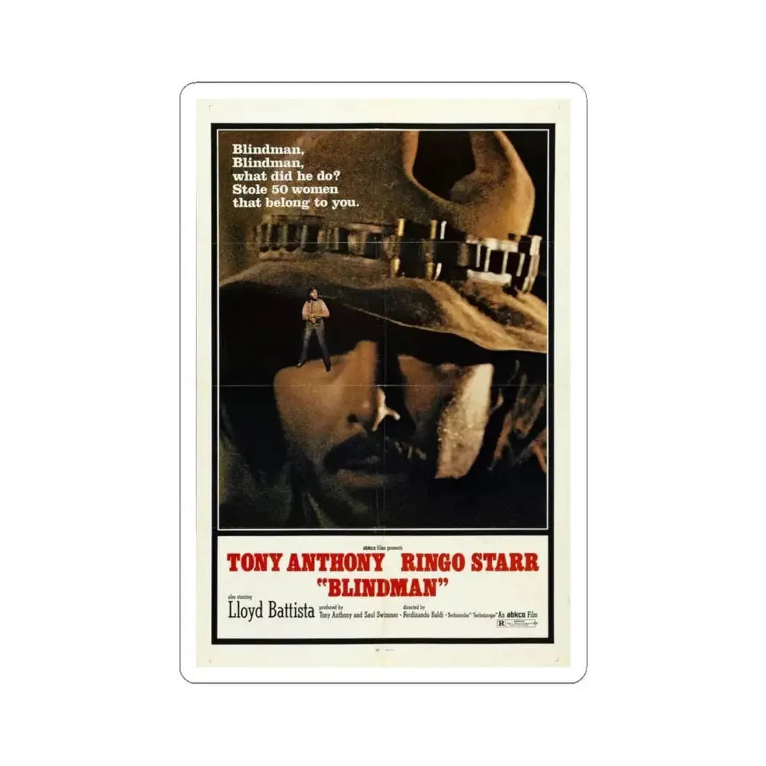 Blindman 1972 Movie Poster - STICKER Vinyl Kiss-Cut Decal 6 Inch White - The Sticker Space