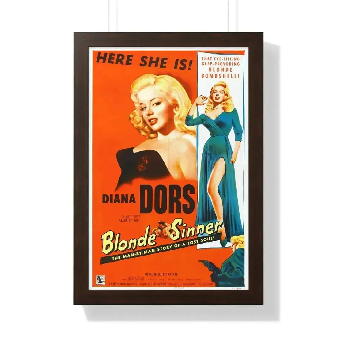BLONDE SINNER 1956 - Framed Movie Poster 16″ x 24″ Walnut - The Sticker Space