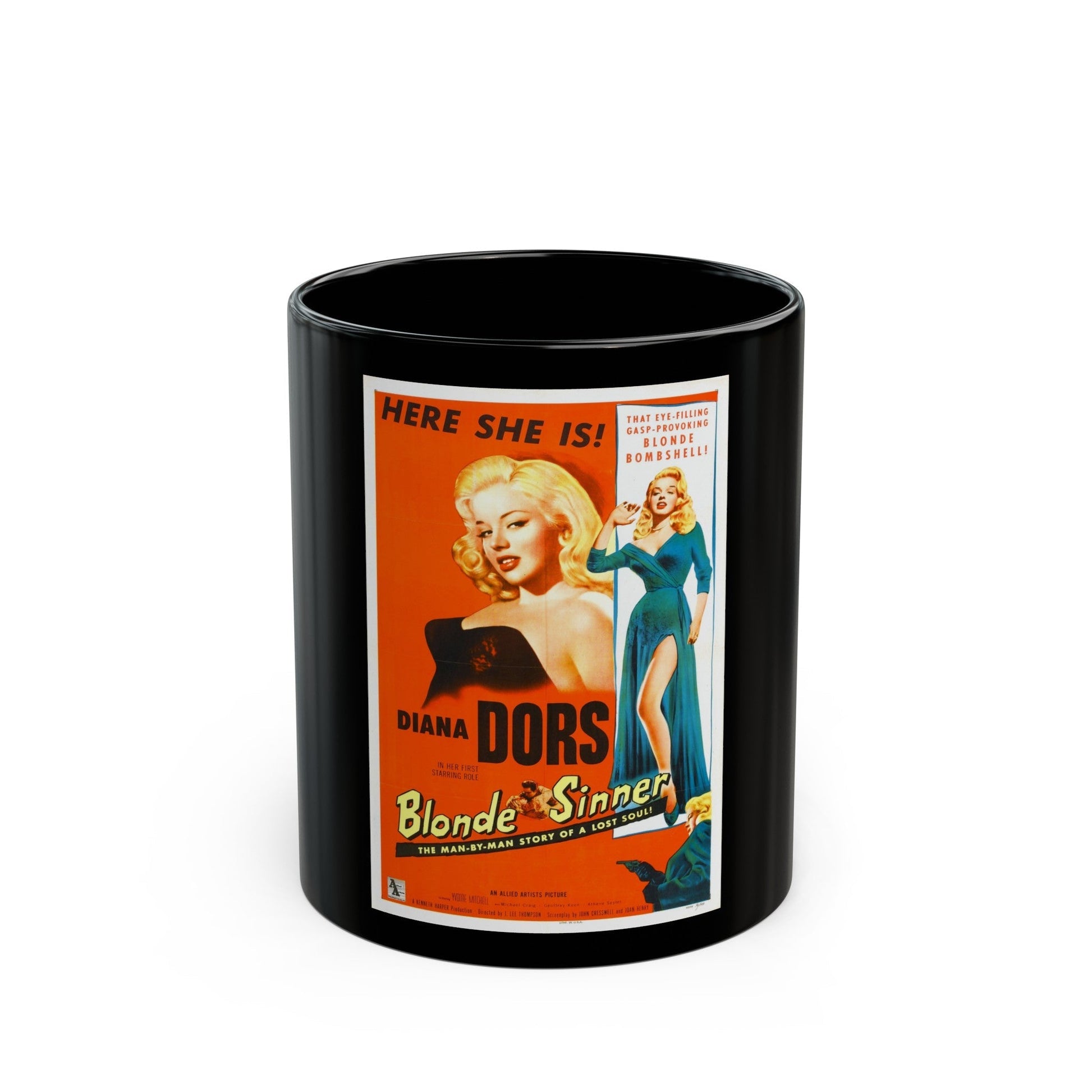 BLONDE SINNER 1956 Movie Poster - Black Coffee Mug-11oz-The Sticker Space