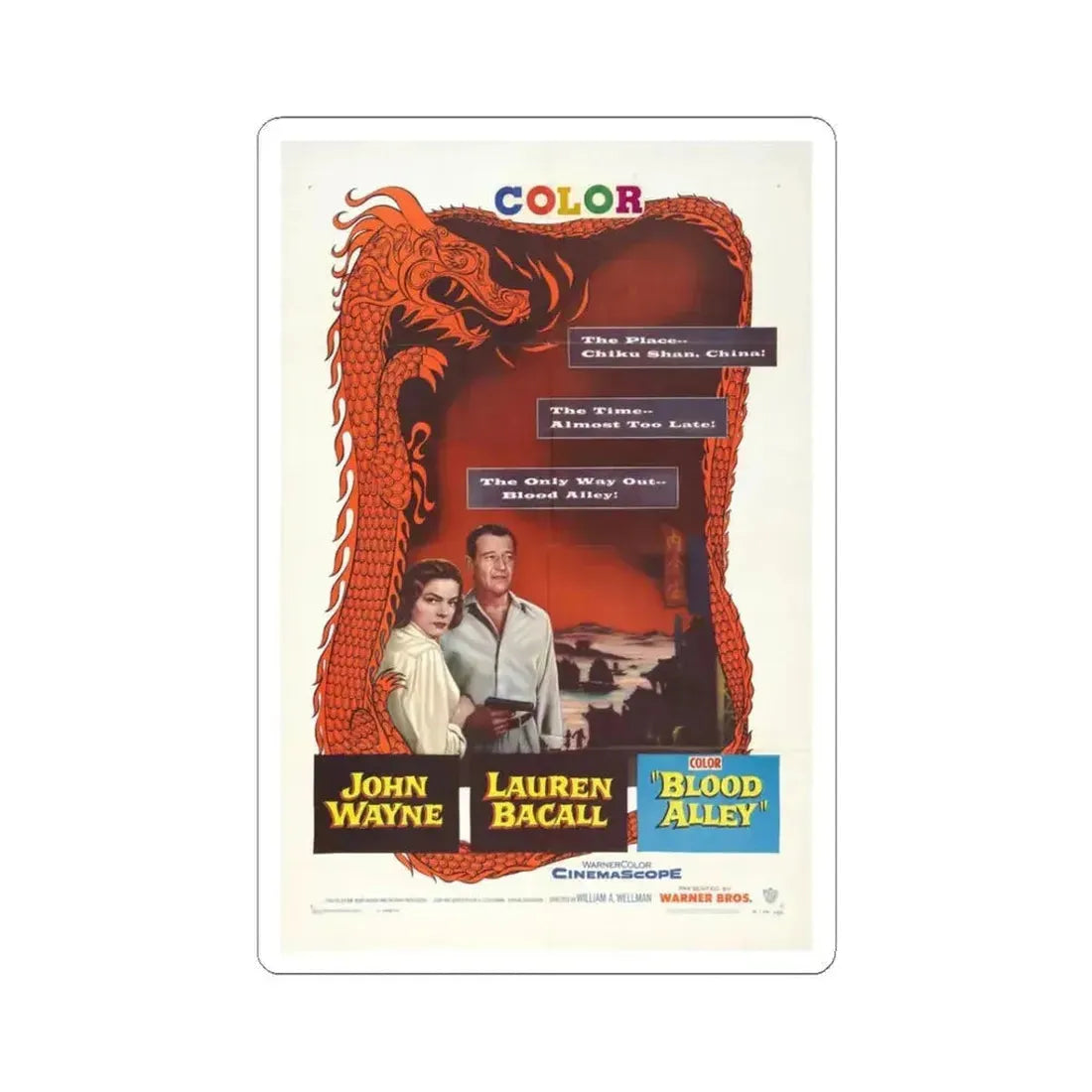Blood Alley 1955 Movie Poster - STICKER Vinyl Kiss-Cut Decal 3 Inch White - The Sticker Space