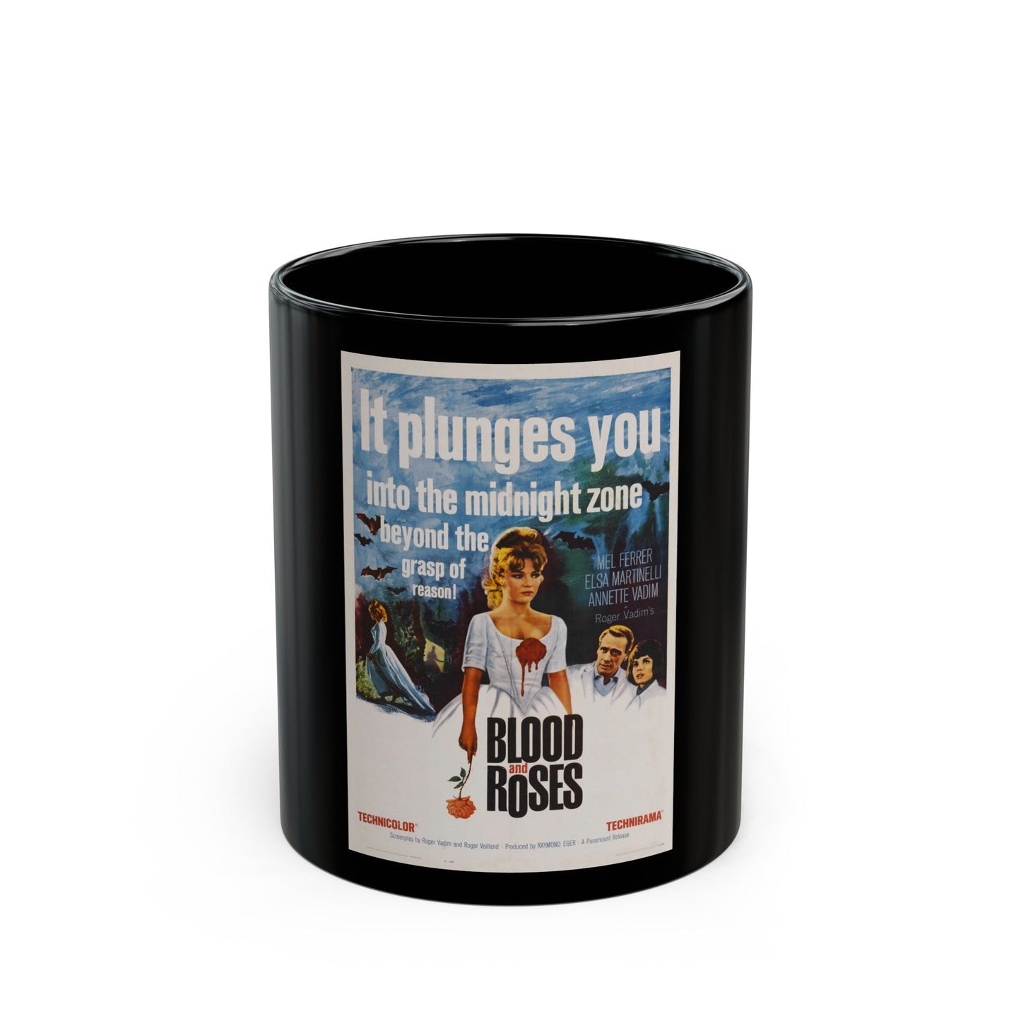 BLOOD AND ROSES 1960 Movie Poster - Black Coffee Mug-11oz-The Sticker Space